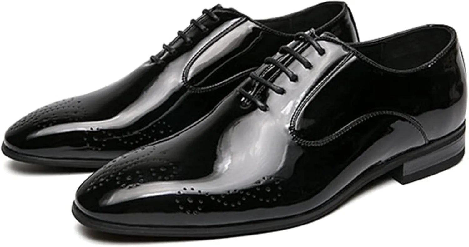 

Мужские весенне-летние повседневные туфли-оксфорды из лакированной кожи с острыми ремешками для торжественных случаев и свадеб Generic, черный