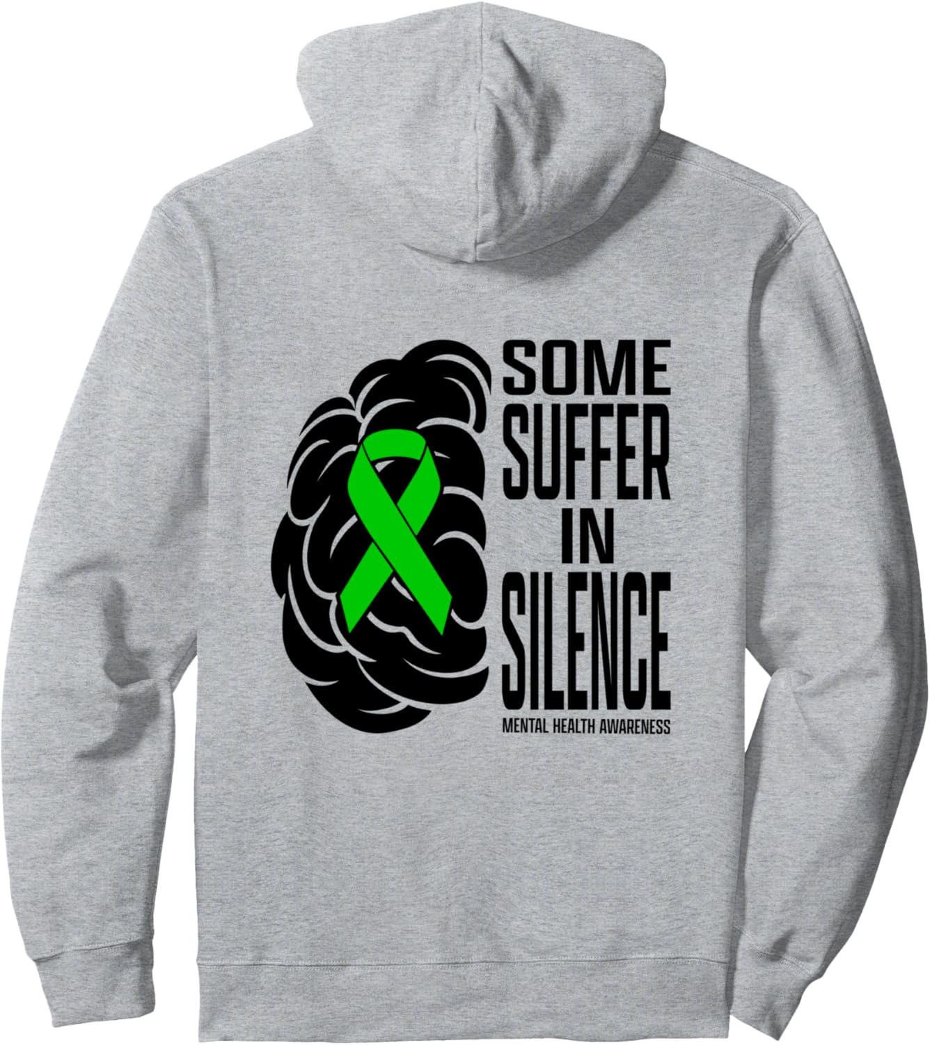 

Толстовка с надписью «Осведомленность о психическом здоровье: некоторые страдают молча» Mental Health Awareness Green Ribbon, серый