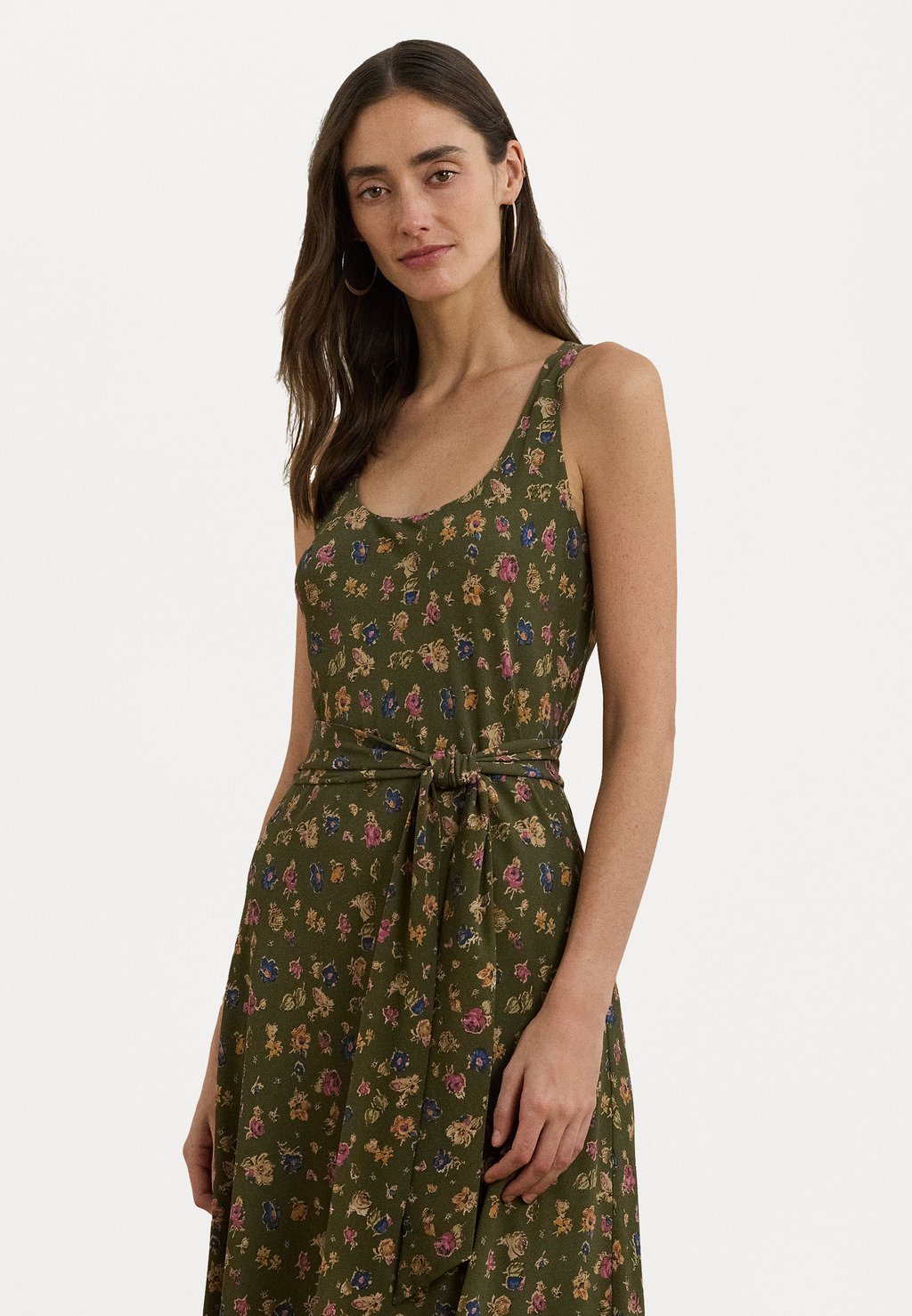 

Повседневное платье FLORAL BELTED CREPE SLEEVELESS DRESS Lauren Ralph Lauren, оливковый