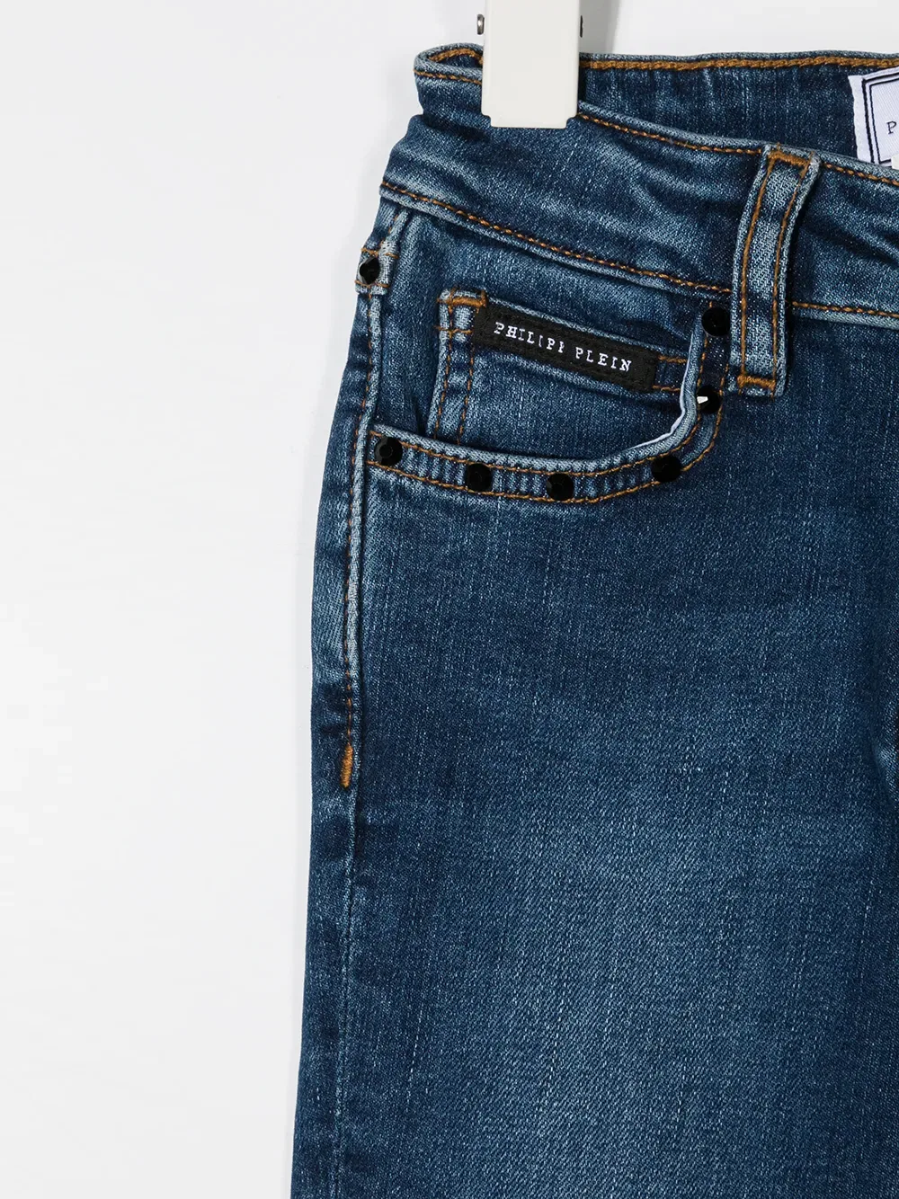 Джинсы зауженного кроя с шестиугольным логотипом Philipp Plein Junior, синий — фото 3