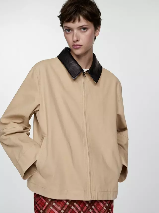 

Куртка Mango Sheila Contrast Collar, бежевый