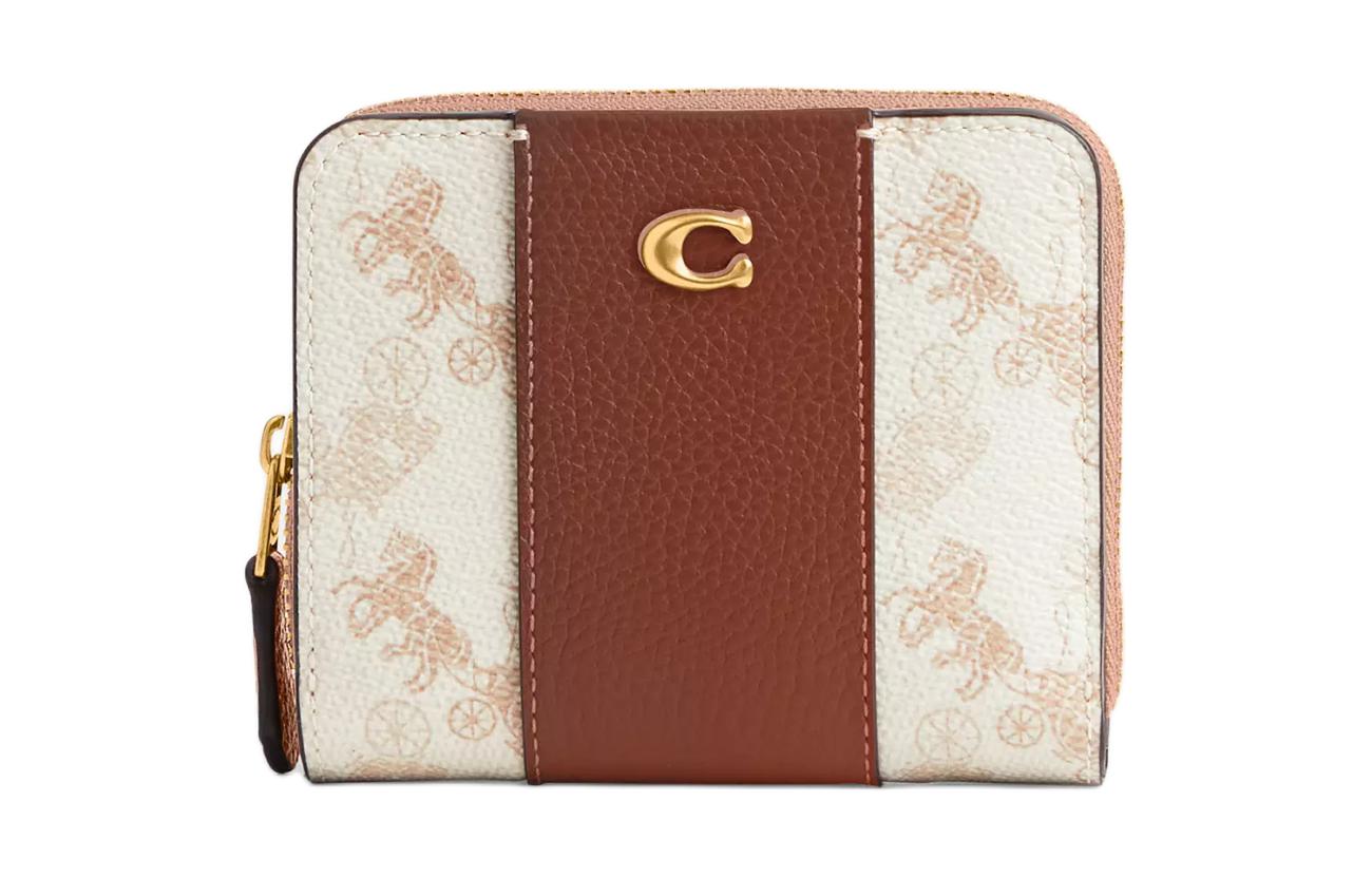 

Кошелек-билдфолд из покрытого канваса с узором панциря из кожи миниатюрный женский beige COACH