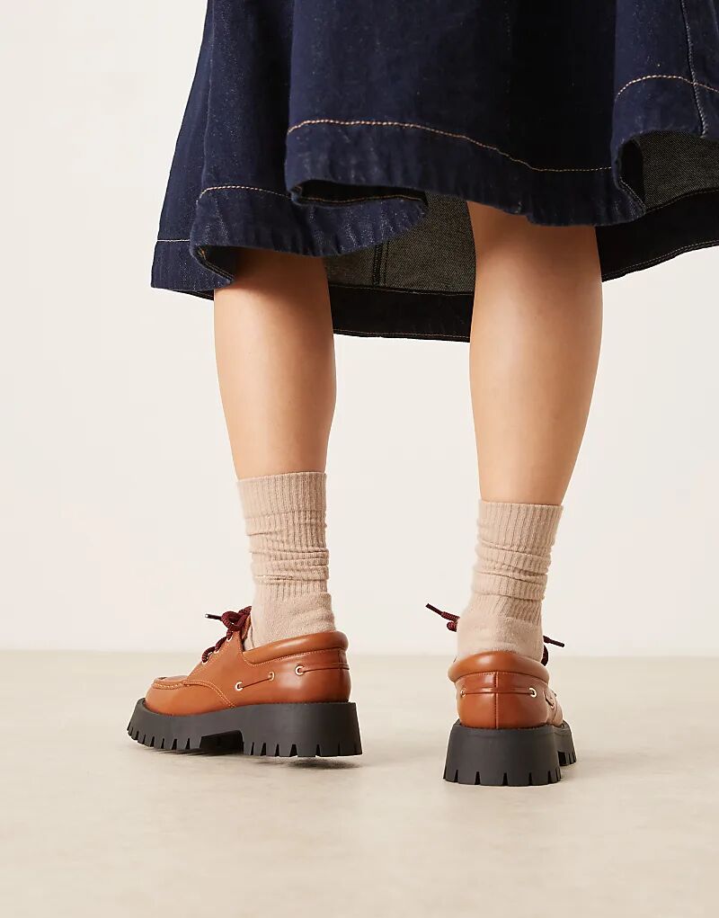 Массивные туфли-лодочки Monsoon на шнуровке ASOS DESIGN светло-коричневого цвета — фото 4