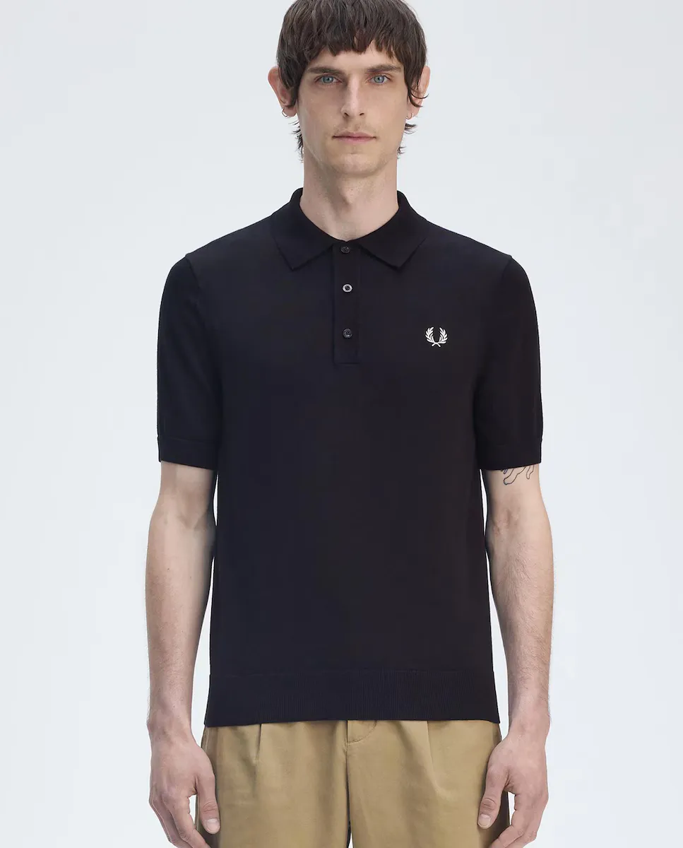 

Мужской свитер с короткими рукавами и воротником-поло Fred Perry, черный