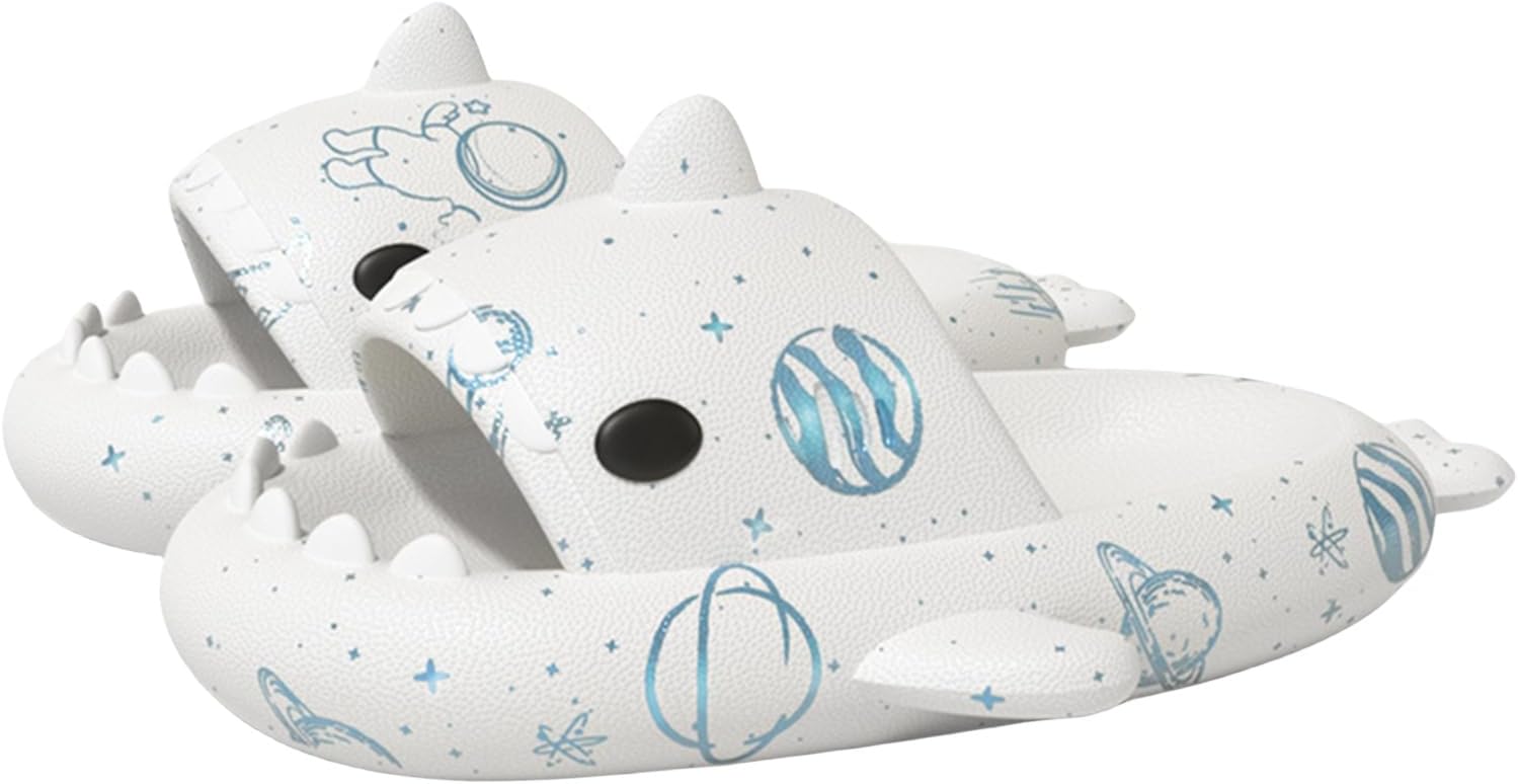 

Оригинальные шлепанцы с акулой, новые милые шлепанцы с радужной акулой для взрослых, шлепанцы с акулой с звездным градиентом, унисекс Generic, белый