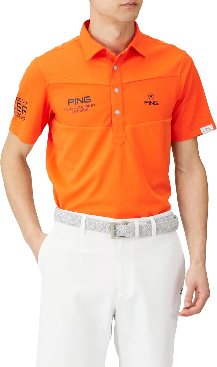 

Мужская поло-рубашка с коротким рукавом Pin Apparel 621-4160205 (эластичная, впитывающая влагу, быстросохнущая, с защитой от УФ-излучения), для гольфа, 150orange Ping, оранжевый