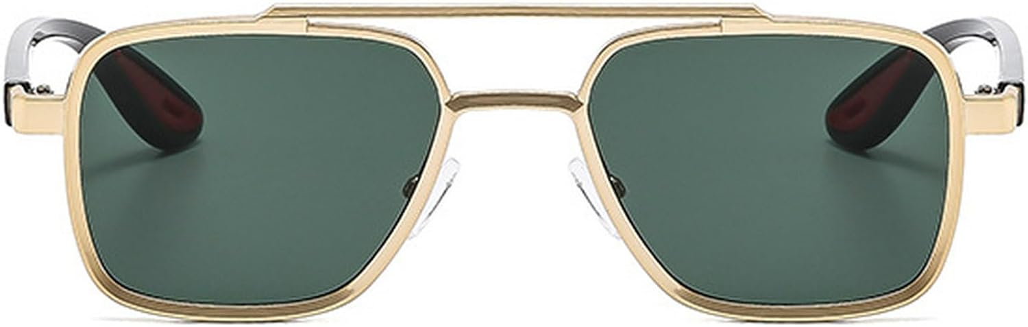 

Ретро металлические солнцезащитные очки с двойной перемычкой, квадратной формы, мужские, модные, с защитой от УФ-излучения UV400, женские, в стиле «пилотские» mincl, Green