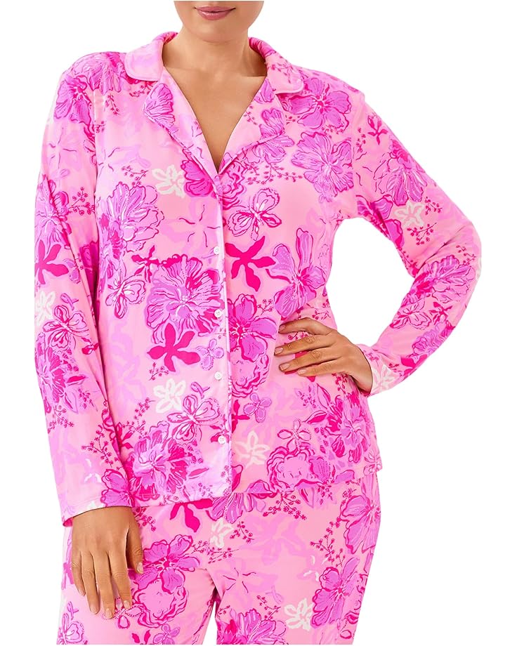 

Женская пижама Lilly Pulitzer Pj Knit Long Sleeve Button-Up Top, Parigi Pink Supporting Squad