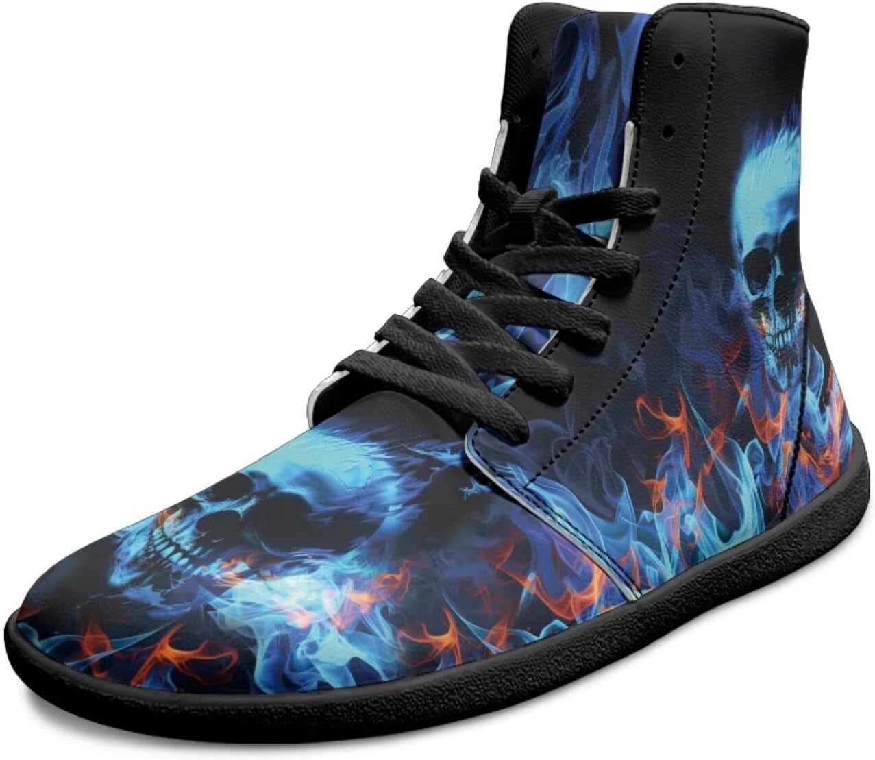 

Готические кроссовки с черепом без каблука для мужчин и женщин, высокие повседневные спортивные кроссовки для ходьбы, противоскользящие, с нулевым перепадом, модные кеды Chririnla, синий