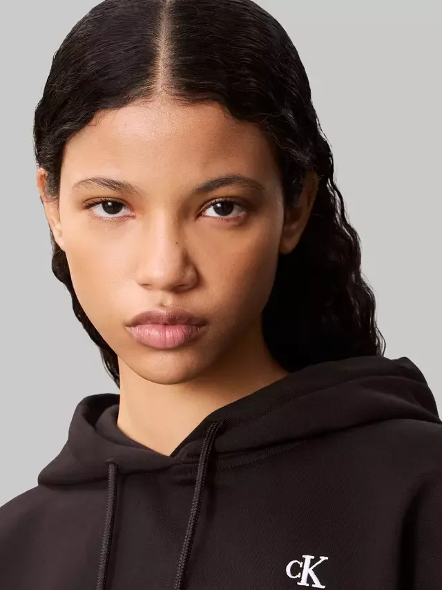 Худи из махровой ткани с вышитым логотипом, черное Calvin Klein — фото 4