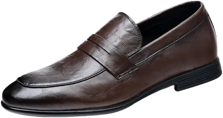 Лоферы кожаные Faux Leather Round Toe Dress Shoes, Brown UOPYNE