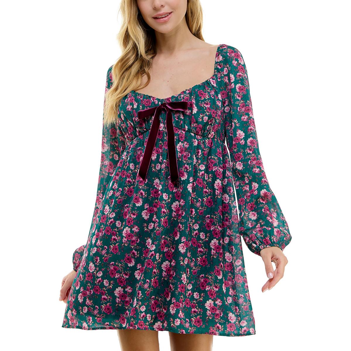 

Платье Juniors Womens Floral Print Polyester Fit & Flare Dress City Studio, цвет forest multi
