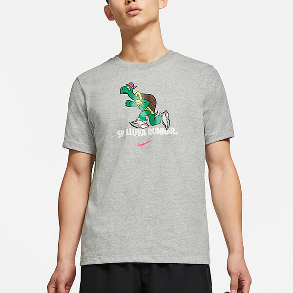 Футболка dri fit черепаховый дышащий пот принт бег короткий рукав для мужчин Nike, серый — фото 4