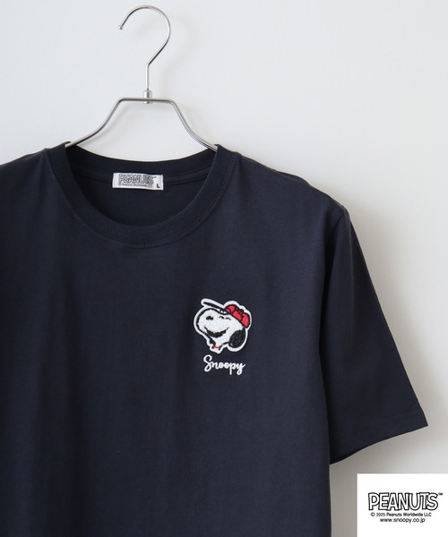 

Футболка с коротким рукавом, вышивка "Peanuts" в стиле "One-Point Sagara", темно-синий