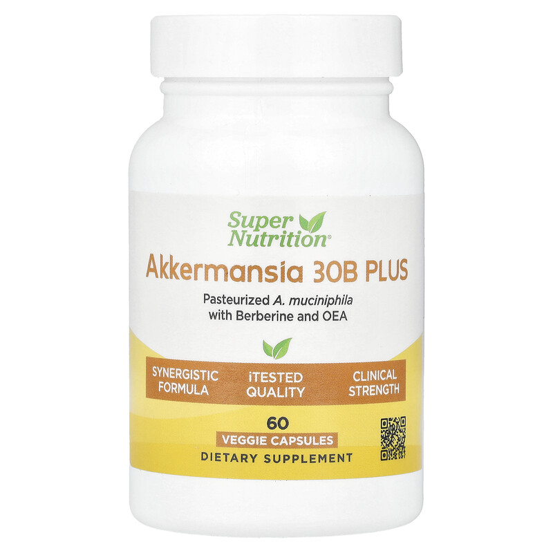 

Super Nutrition, Akkermansia 30B PLUS с берберином и OEA, 60 растительных капсул