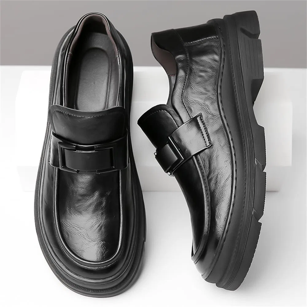 Мужские лоферы на платформе, кожаные, с декором, Penny Loafers, черный Abborora — фото 4