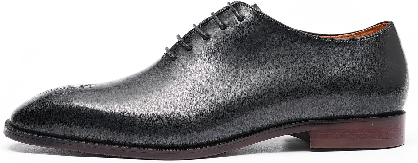 Мужские туфли Santimon из натуральной кожи Oxfords- классические вечерние туфли ручной работы с заостренным носком, шнуровкой и винтажной цветочной гравировкой для деловых встреч, выпускных и свадеб, черный — фото 2
