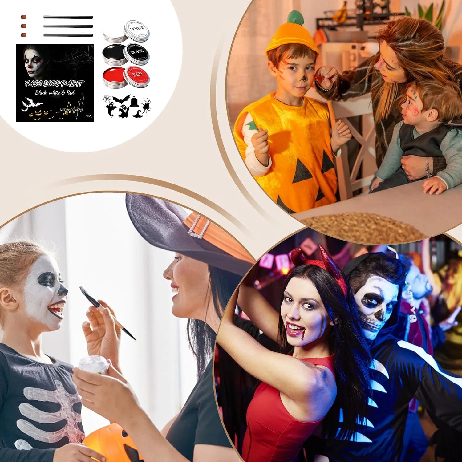 Набор для аквагрима Halloween Face Paint Kit, 3 цвета, 60 г, разноцветный — фото 4