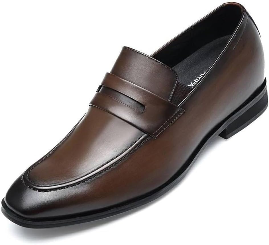 

Мужские туфли CHAMARIPA для увеличения роста - встроенная индивидуальная стелька, полный кожаный комфорт и воздухопроницаемость, деловые повседневные туфли на повышенной подошве - увеличение роста на 6-7 см, коричневый