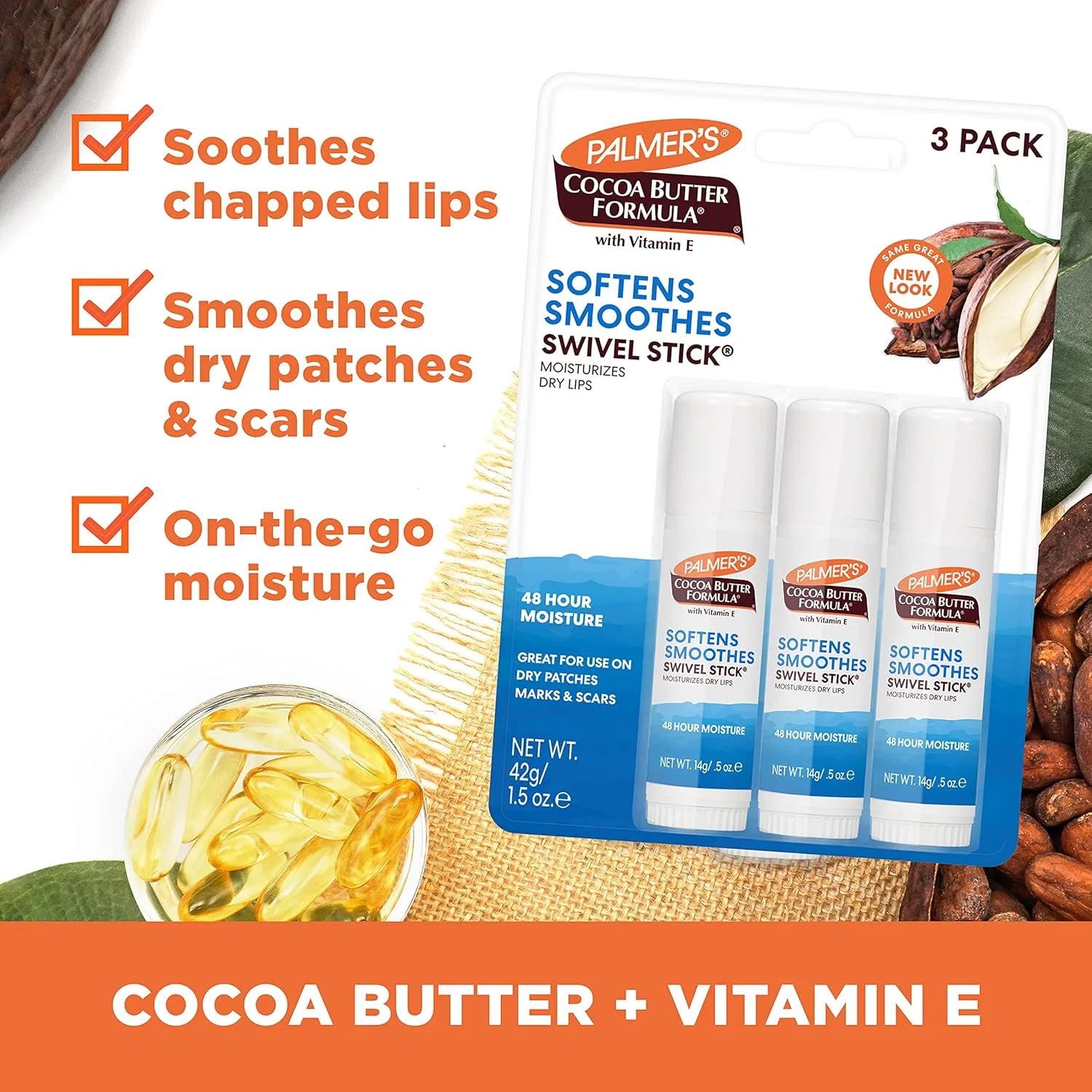 Стик Palmer's Cocoa Butter Formula, 0.5 унции (3 шт.) Palmer'S — фото 3