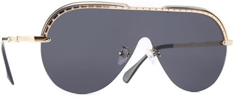 

Большие солнцезащитные очки-полуободковая оправа для мужчин и женщин, модные, с заклепками, с одной линзой, защита от УФ-излучения UV400, винтажные очки MTZJH, C2 Gold Black