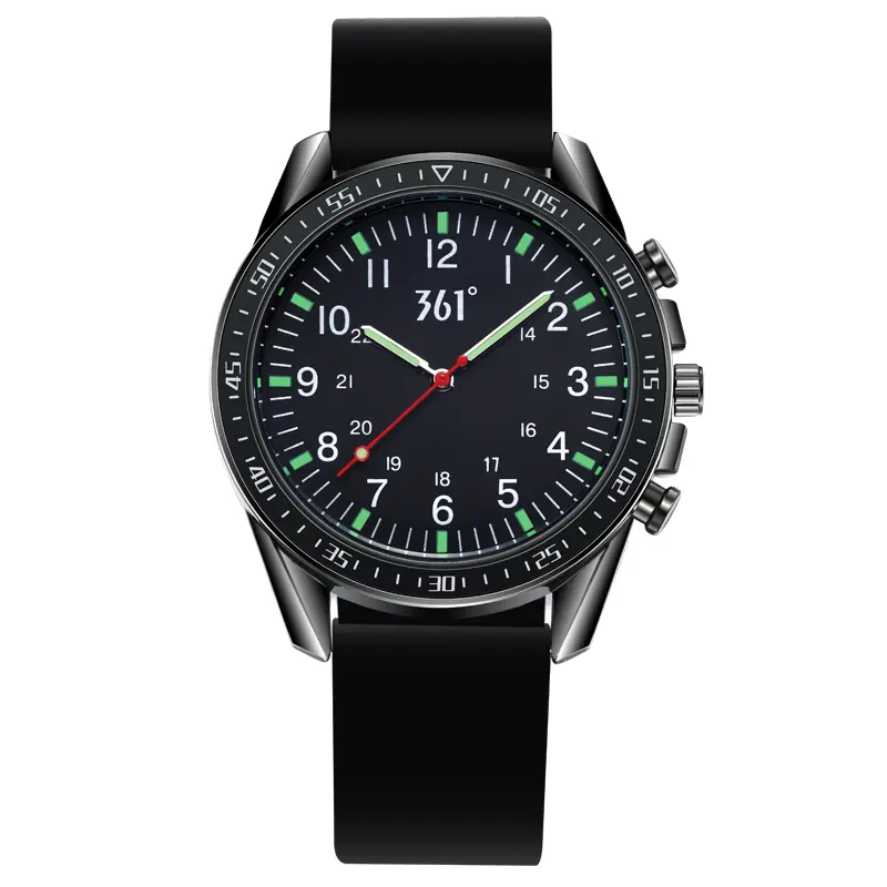 

361° Часы мужские с кварцевым механизмом и силиконовым ремешком, черный циферблат
