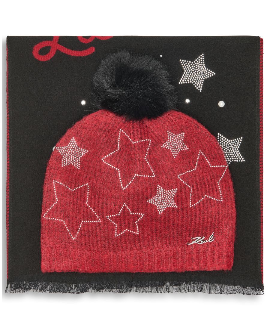 

Женский подарочный набор из двух предметов: шарф L'Amour и шапка Star Power KARL LAGERFELD PARIS, Black/red