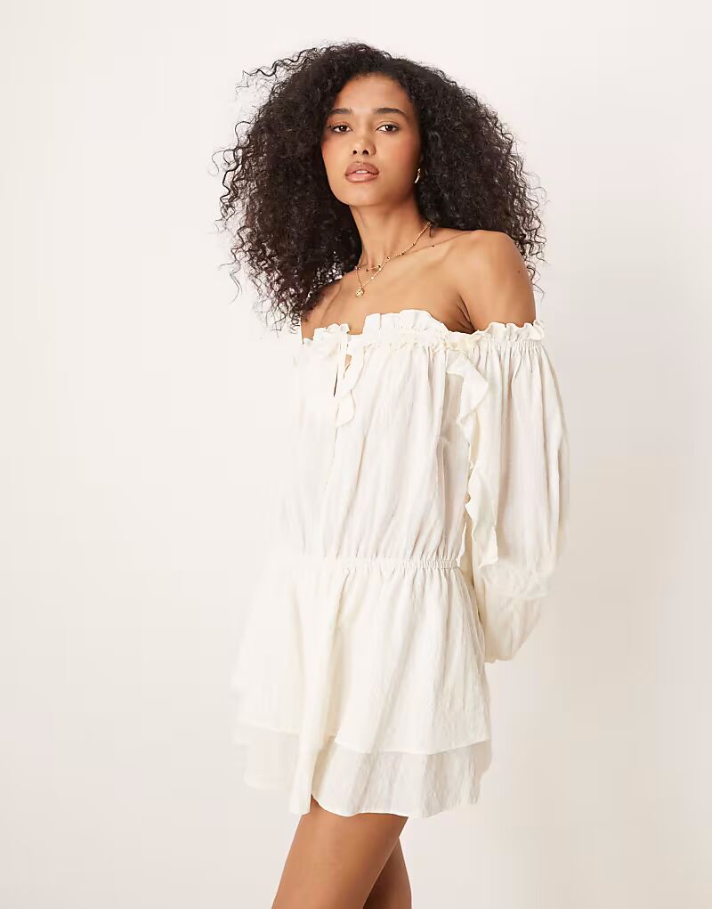 

ASOS DESIGN хлопковое мини-платье с оборками в стиле бардо кремового цвета
