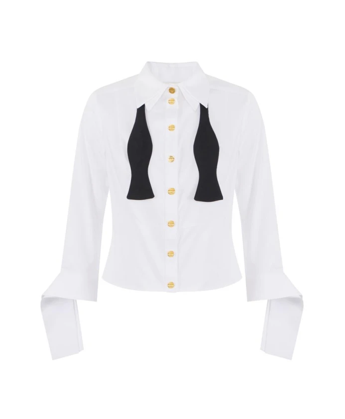 

Рубашка из поплина с хлопковым бантом Elisabetta Franchi, белый