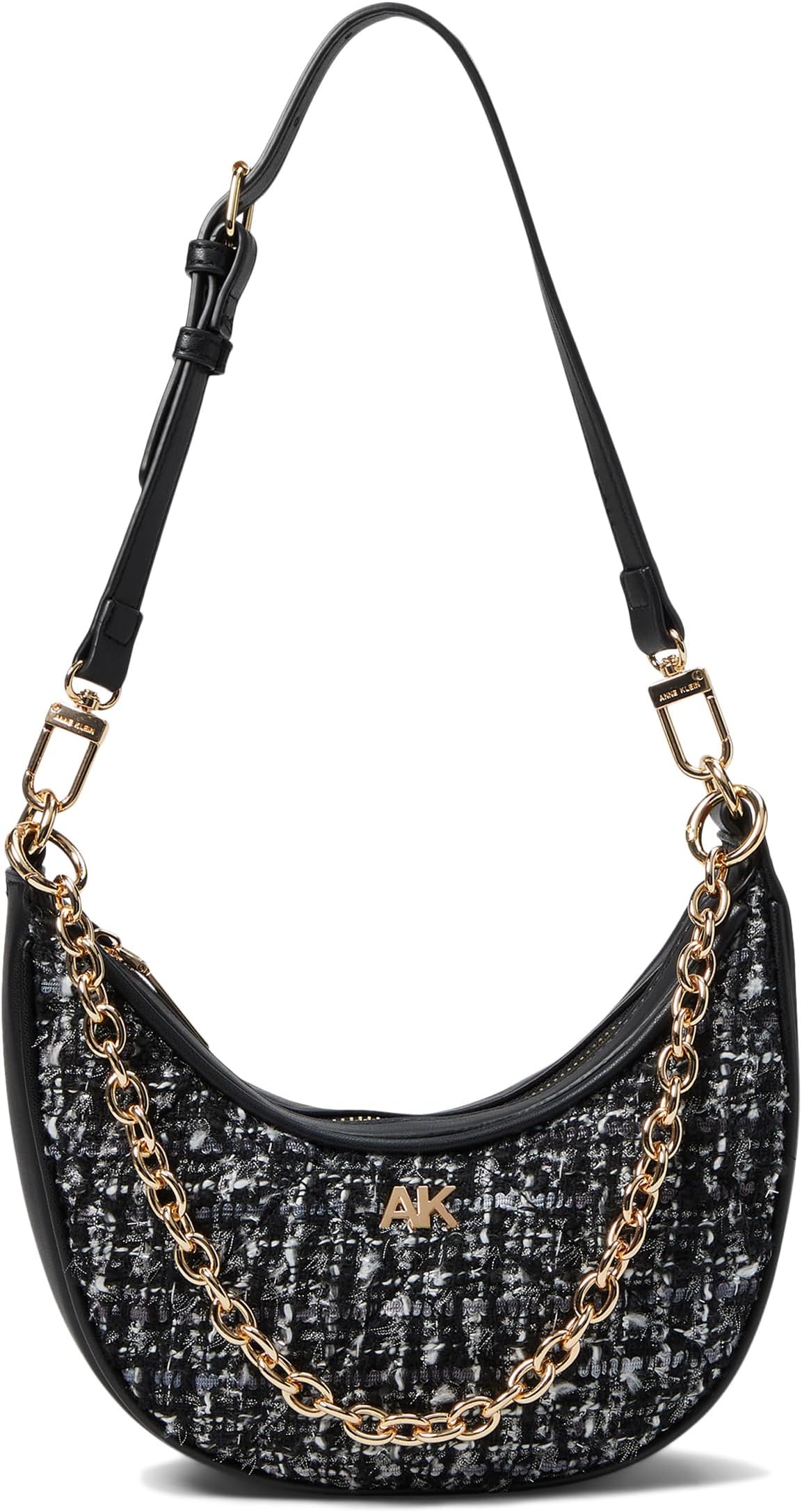 

Сумка Anne Klein Tweed Cresent Shoulder Bag with Swag Chain, цвет Black Multi/Black