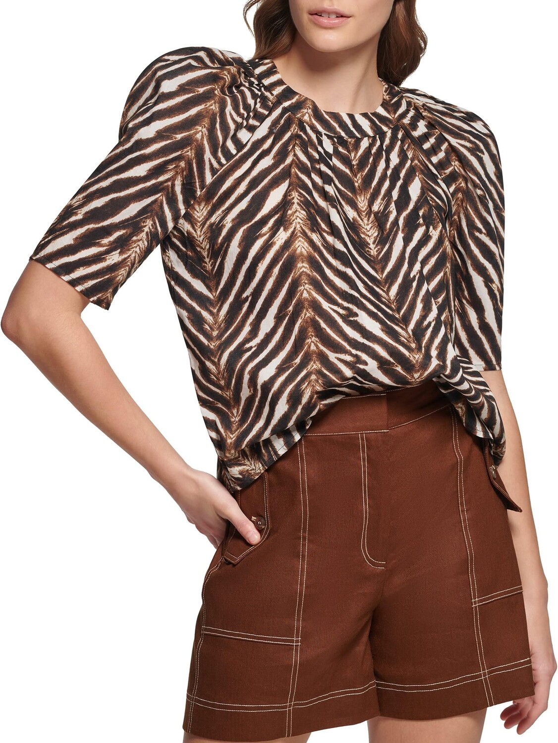 

Пуловер Calvin Klein Printed Elbow Poof Sleeve, цвет Black/Earth Multi