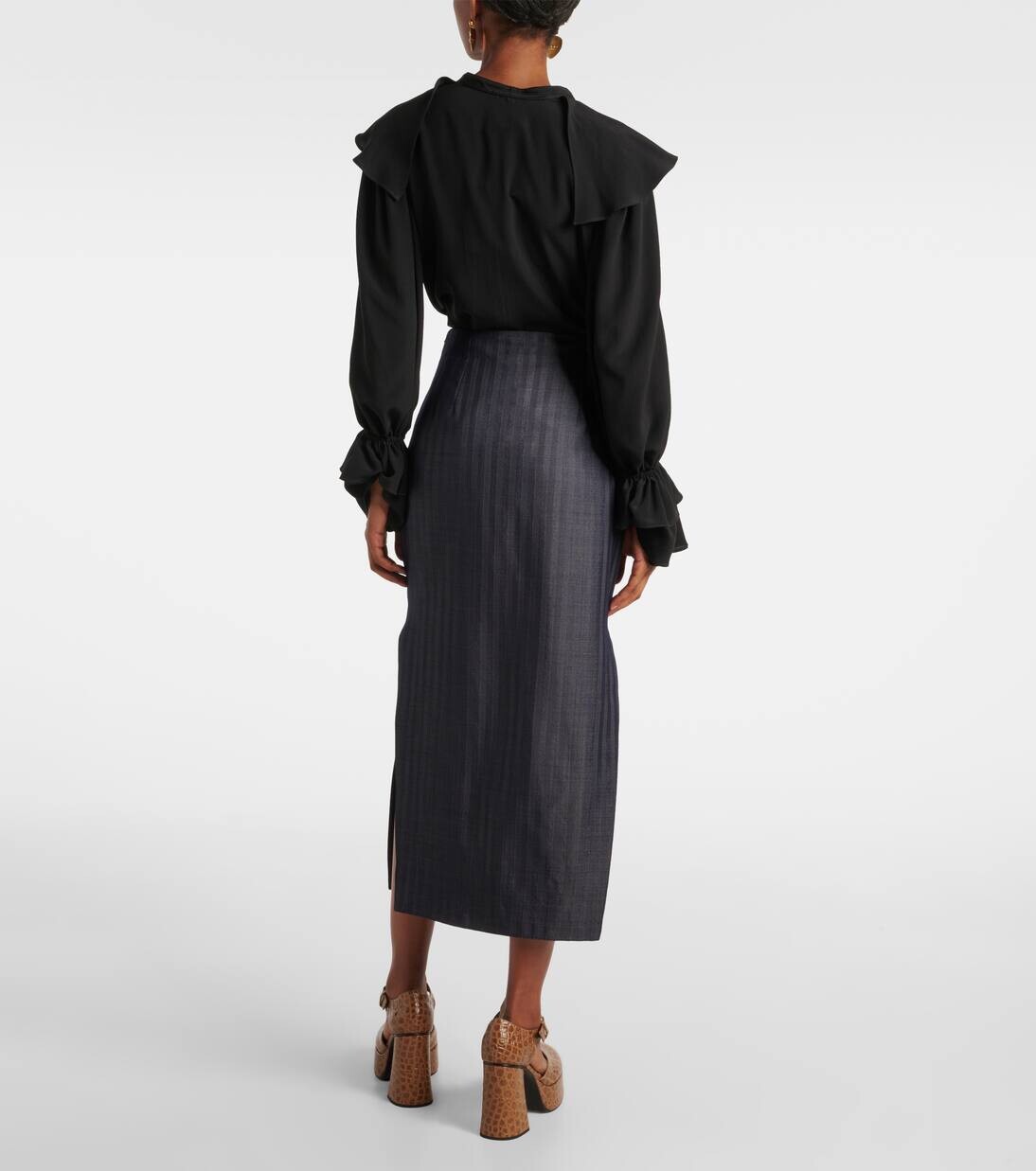 Юбка-карандаш из смесовой шерсти Etro, цвет dark blue — фото 3