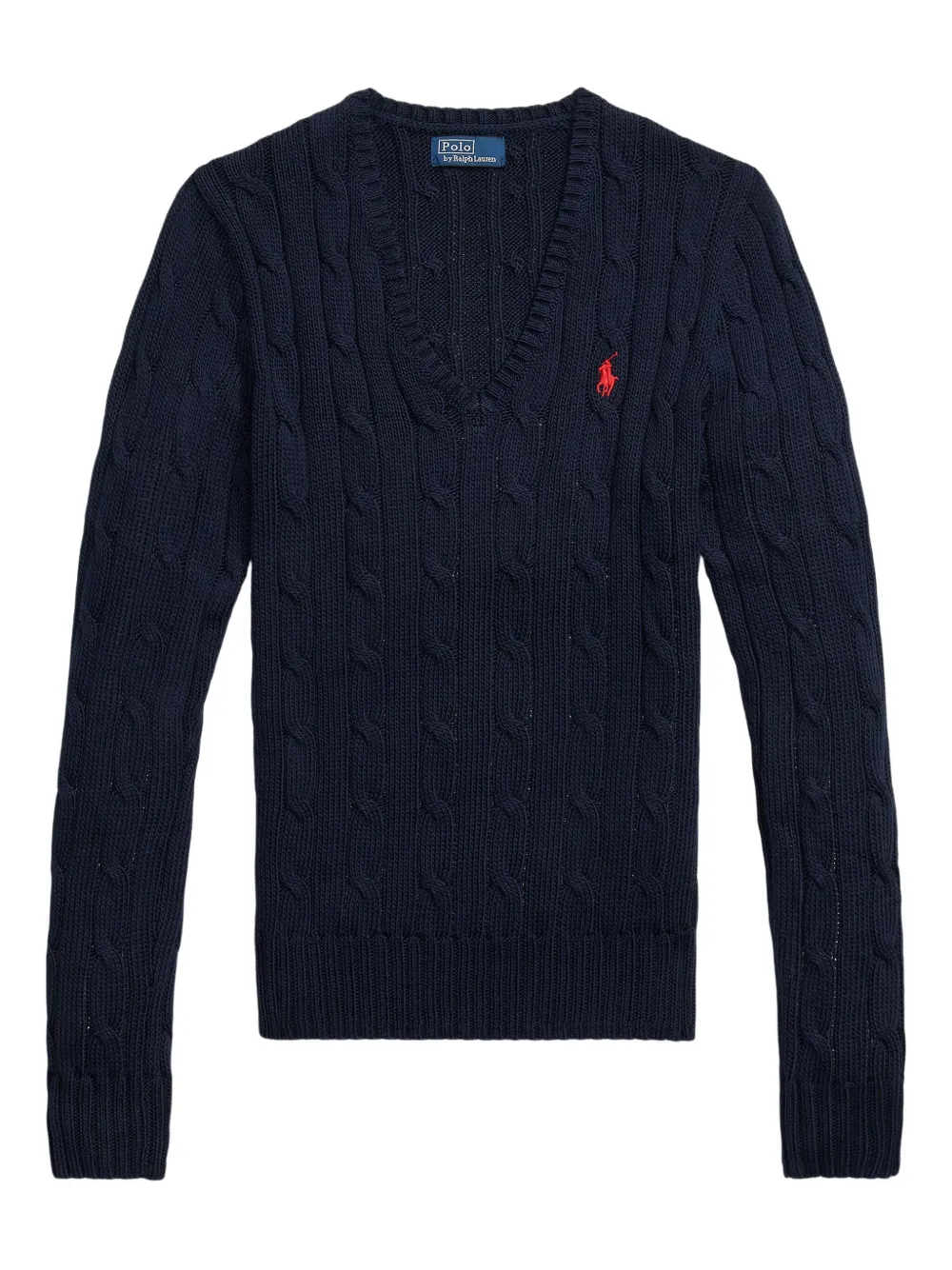 

Свитер косой вязки с V-образным вырезом POLO RALPH LAUREN, синий