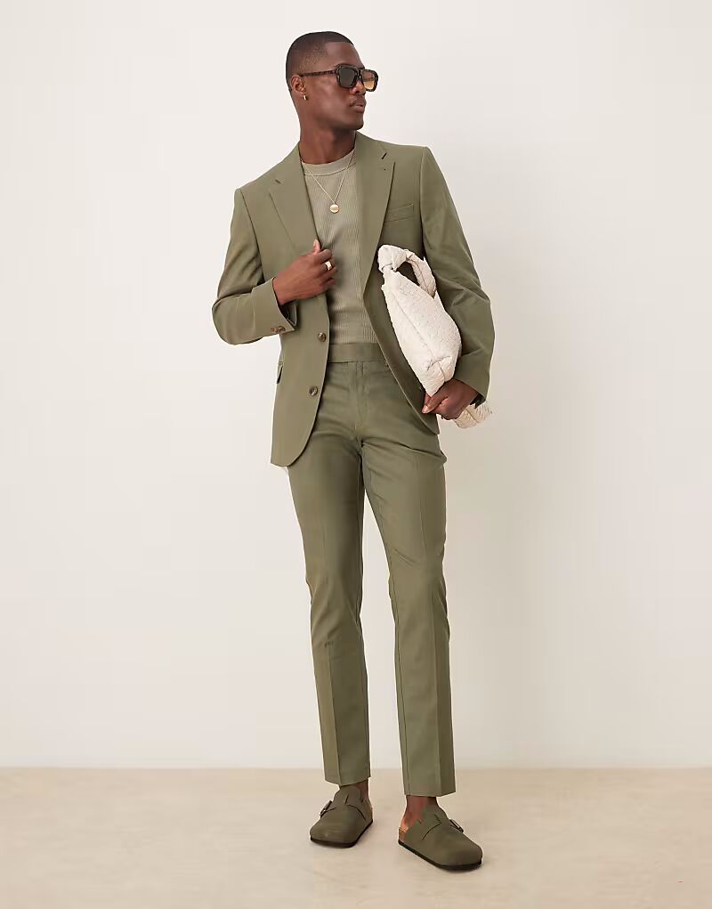 

ASOS DESIGN облегающие брюки из льняной смеси оливкового цвета