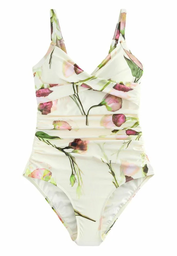 Яркий купальник с цветочным принтом, подчеркивающий фигуру. Next, Cream Tulip Print