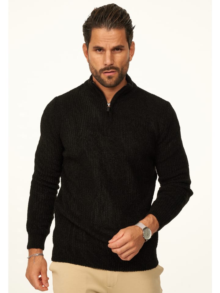 

CARISMA Вязаный свитер - мягкий свитер крупной вязки Troyer для мужчин, черный