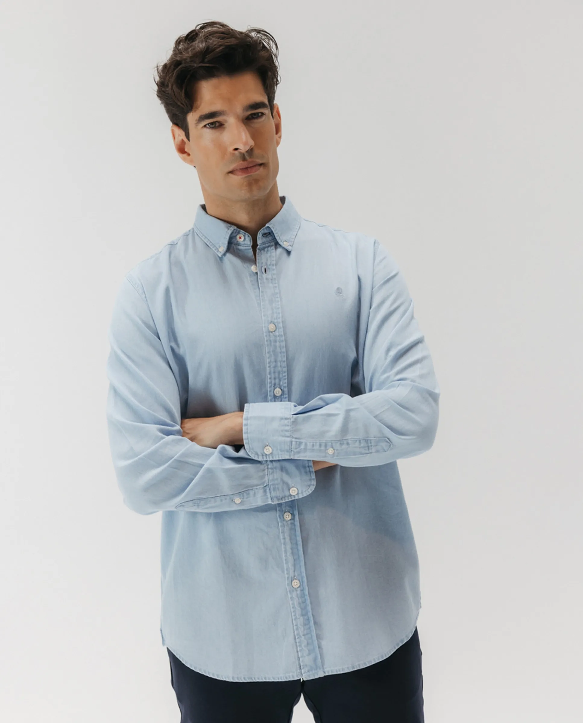 

Мужская рубашка из денима с воротником на пуговицах El Pulpo, светло-голубой