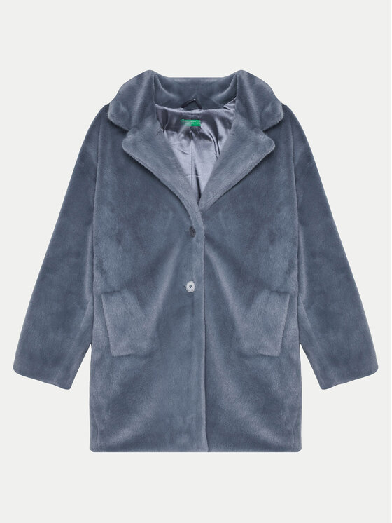 Меховое пальто relaxed fit 2ZWKCN05S United Colors Of Benetton, серый
