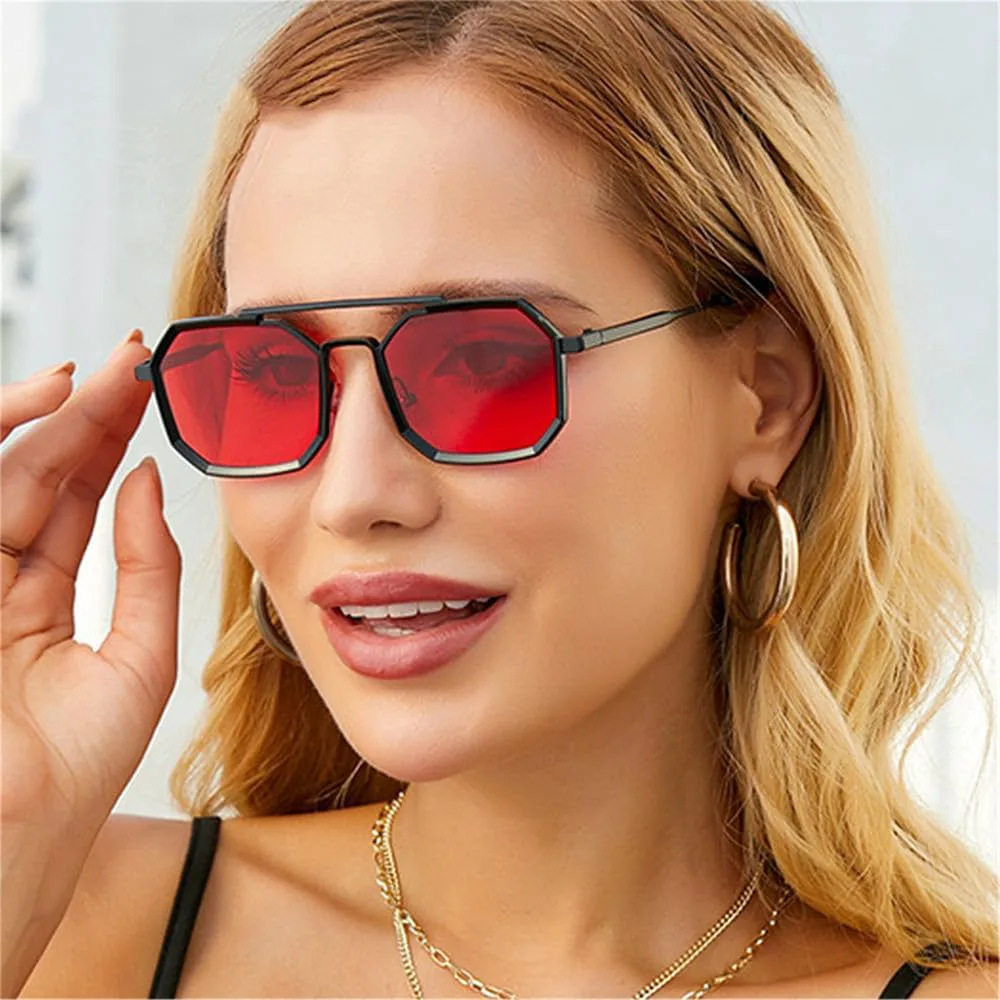 

Солнцезащитные очки UV400 с двойной перемычкой в ​​стиле металлик-панк для женщин и мужчин, для бега и занятий спортом на открытом воздухе UYPTK, Golden Gray