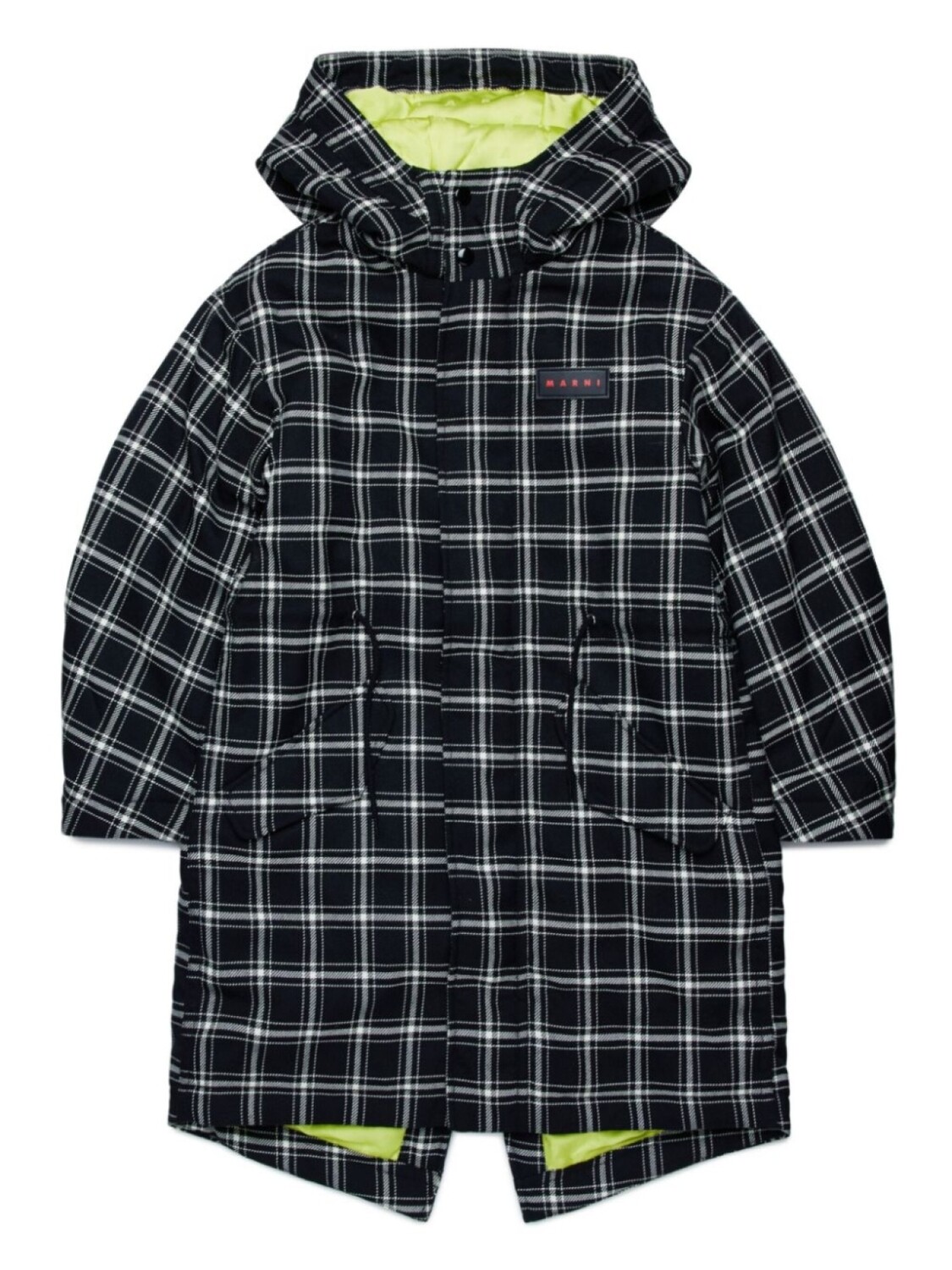 

Marni Kids клетчатое пальто с капюшоном, черный