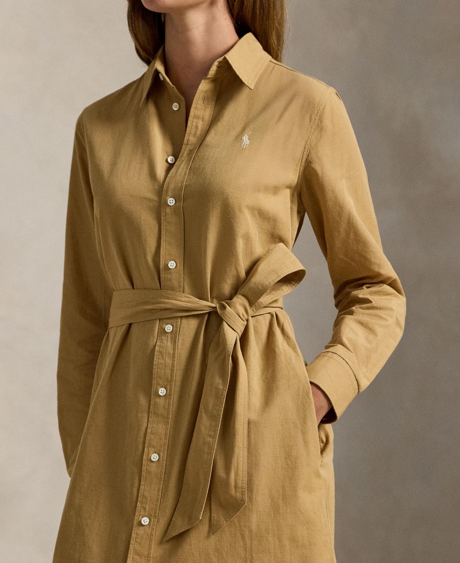 Женское платье-рубашка с длинными рукавами и поясом Polo Ralph Lauren, Classic Camel — фото 3