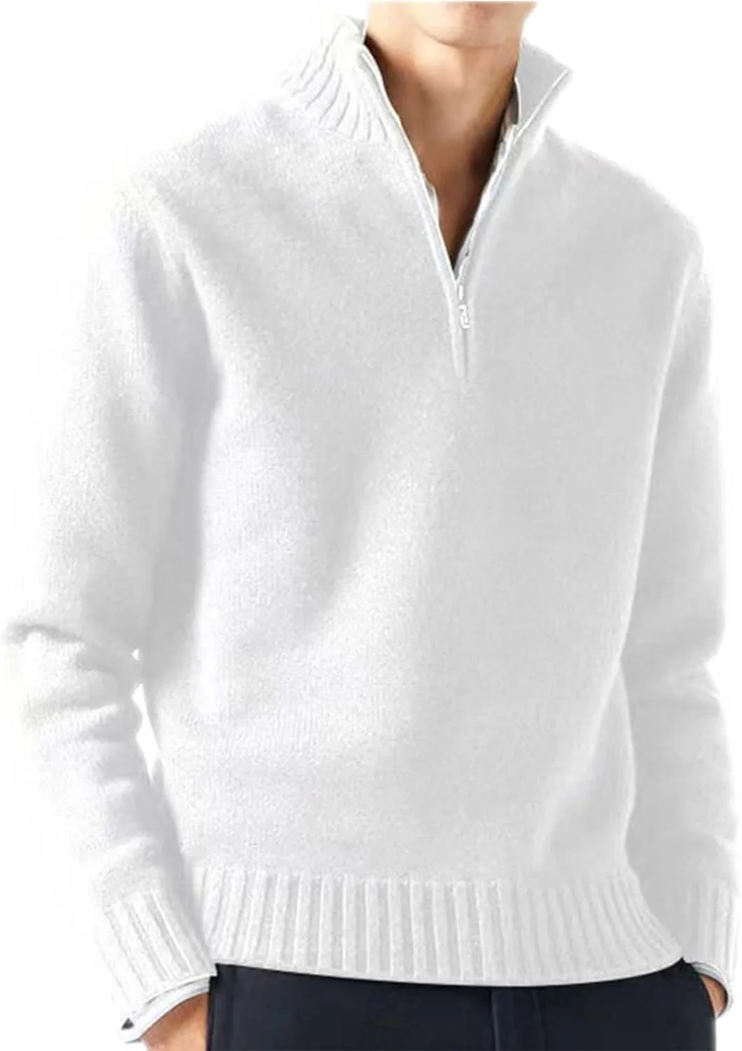 

Мужской свитер с четвертью молнии, классический вязаный пуловер, Slim Fit, легкий, с фактурным воротником и длинными рукавами