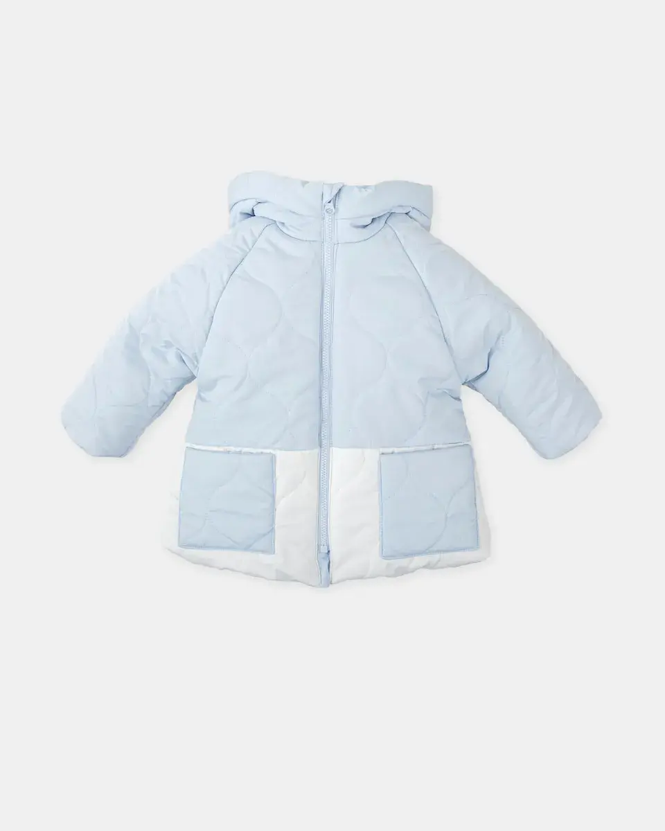 

Детский пуховик с капюшоном голубого цвета Tutto Piccolo