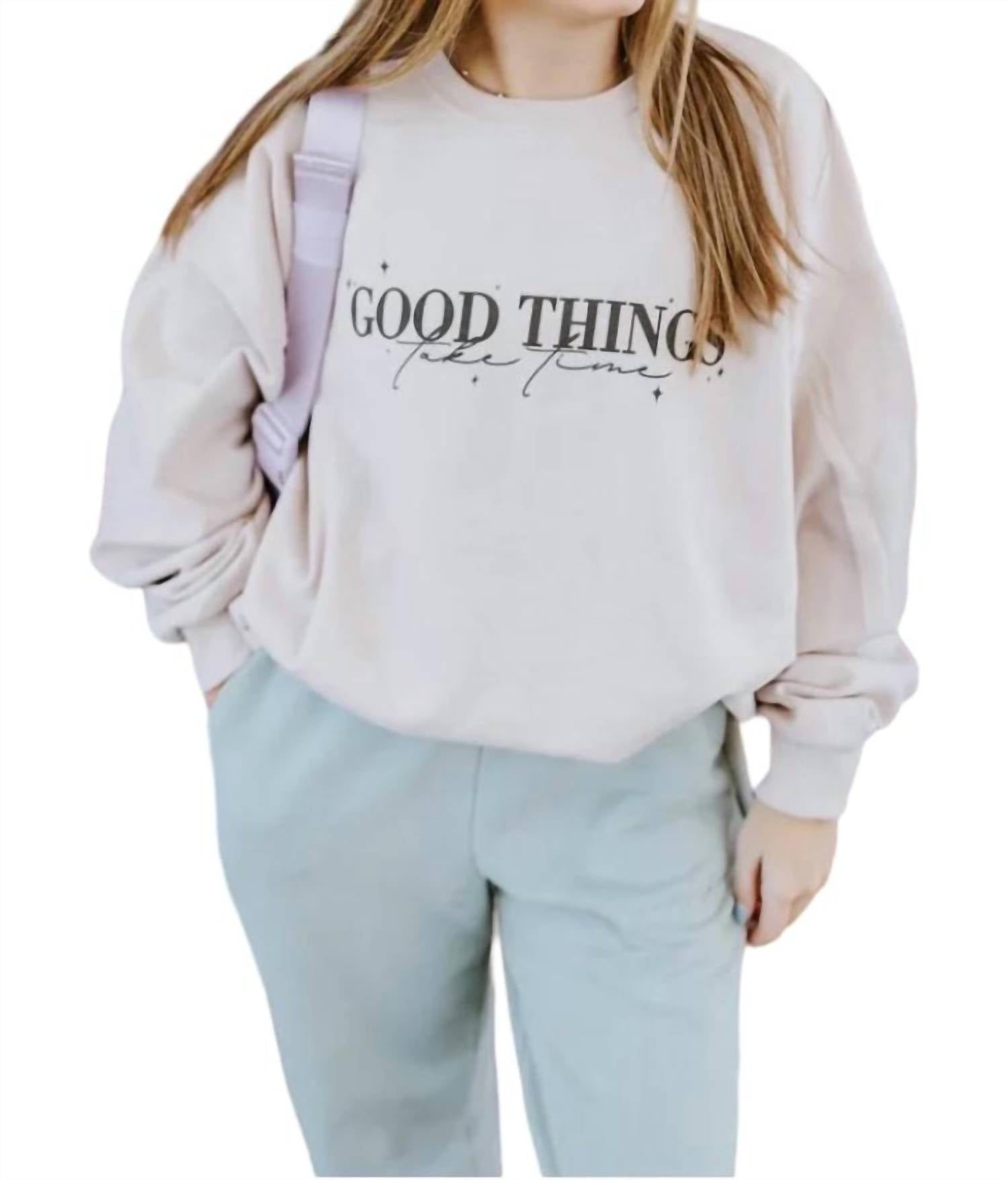 

Толстовка «Good Things Take Time» бежевого цвета DISTRESSED VINTAGE