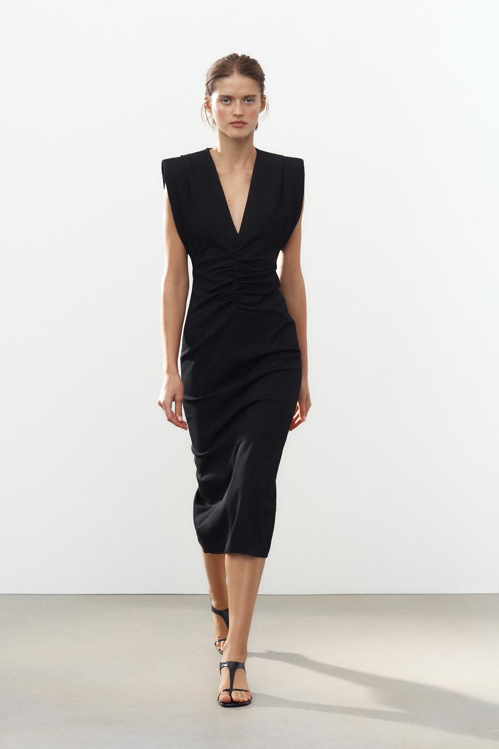 

Платье миди с мягкими плечами ZARA, черный