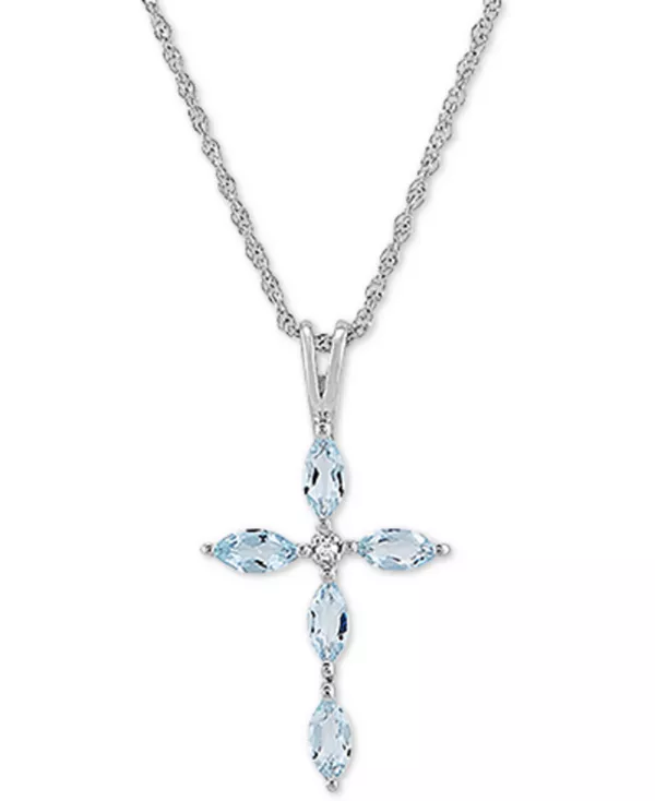 

Ожерелье с кулоном-крестом длиной 18 дюймов из стерлингового серебра с аквамарином (1/2 карата) и кубическим цирконием Macy'S, blue