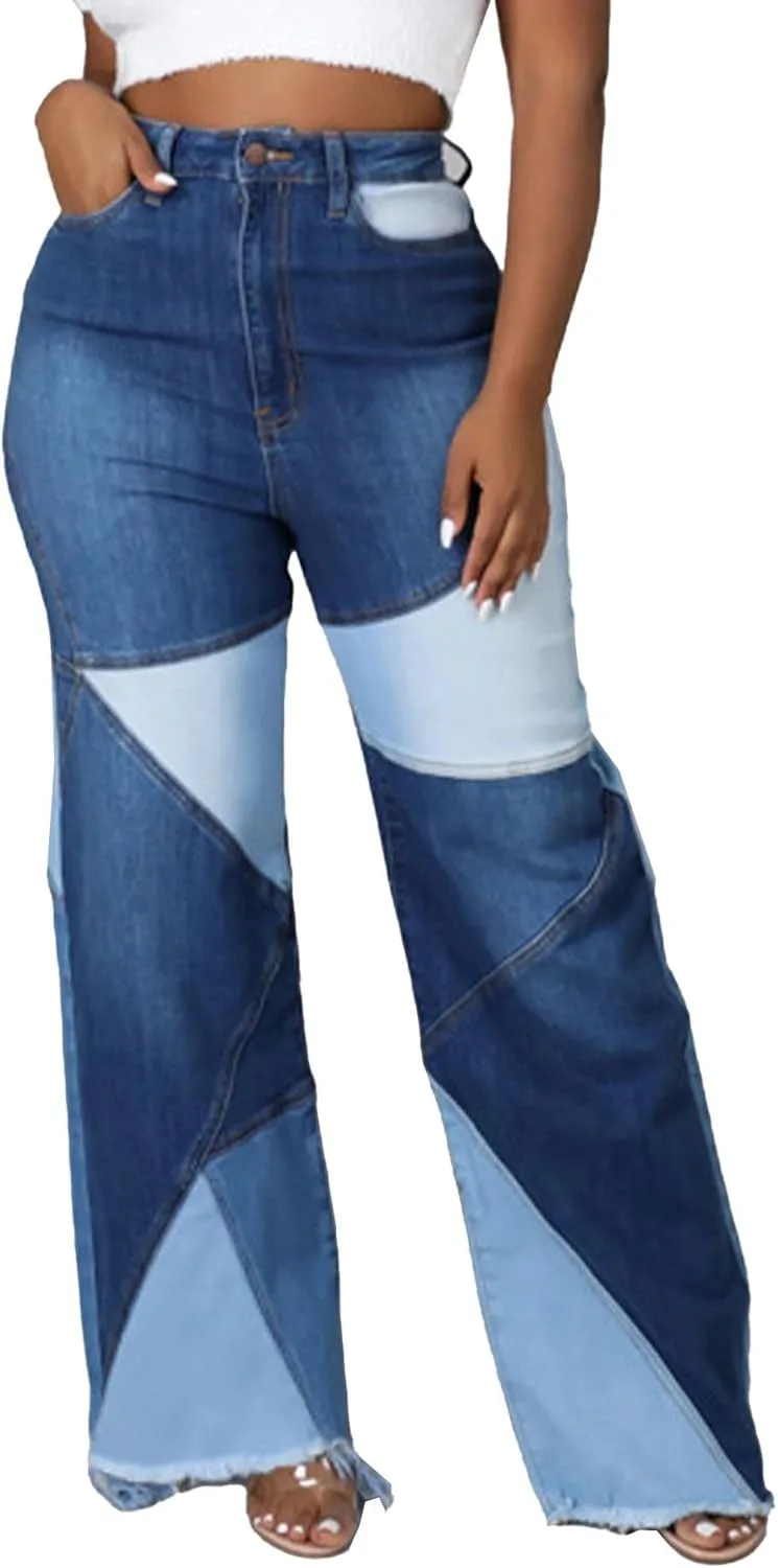 

SOMTHRON женские джинсы клеш с пачворком и потертостями