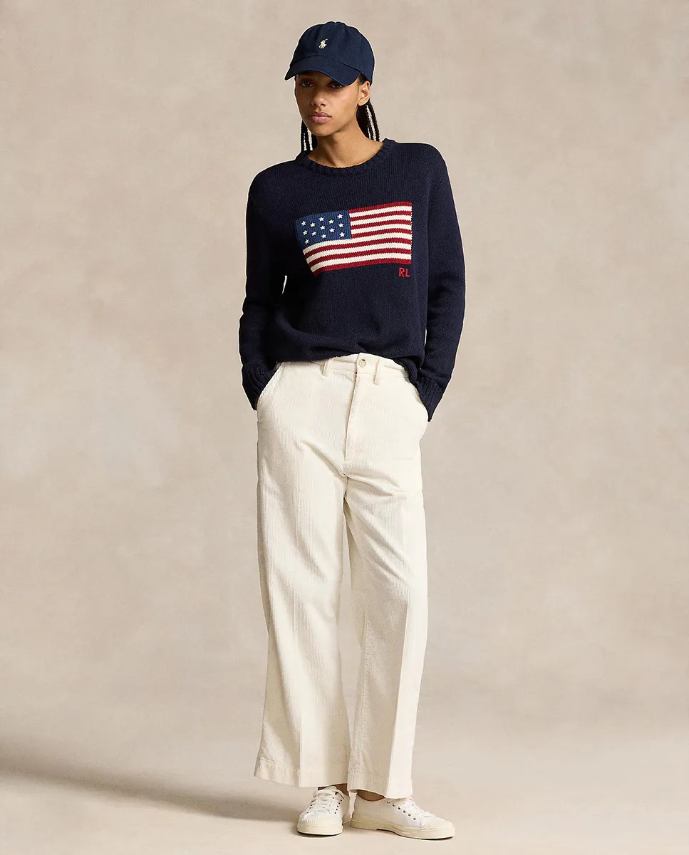 

Женские хлопковые широкие брюки с высокой посадкой Polo Ralph Lauren, цвет Crema