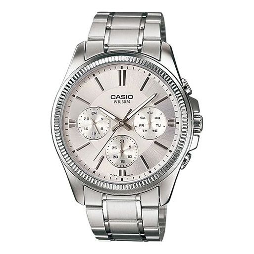 

Часы CASIO Waterproof Stainless Steel Strap Quartz Mens White Analog, белый