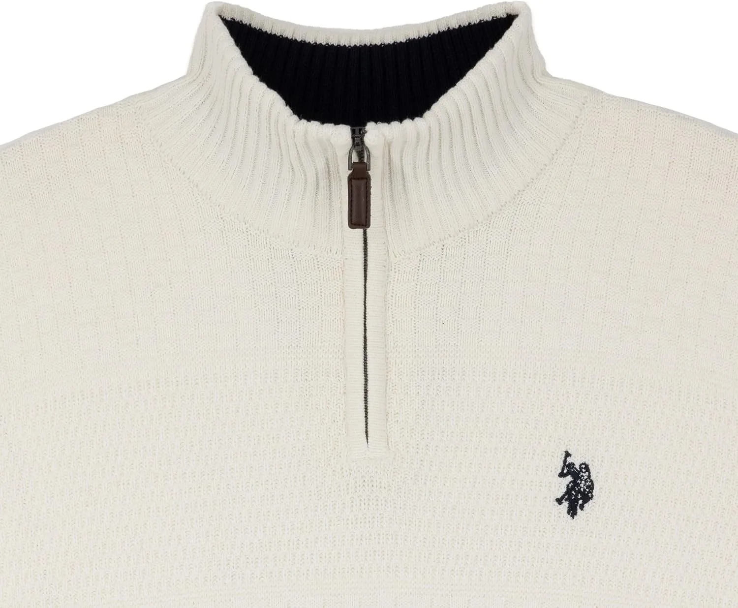 U.S. Polo Assn. мужской однотонный пуловер с текстурой и полосой на груди на четверть молнии, Vanilla Prep — фото 3